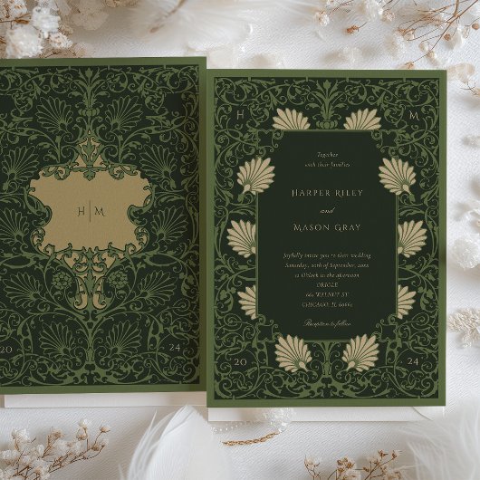 Regal Emerald Groen Antiek Goud Barok Bruiloft Kaart