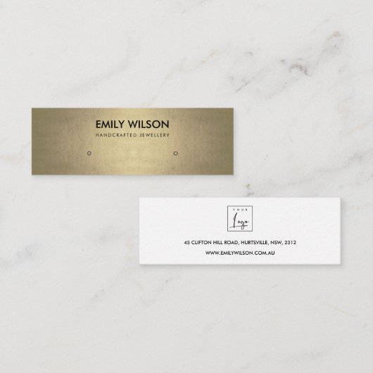 REGAL FAUX BLEEK GOLD STUD EARRING DISPLAY LOGO MINI VISITEKAARTJE (Voorkant / Achterkant)