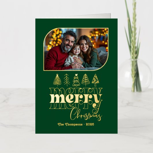 Regal Festive Hand Drawn Merry Christmas Photo Folie Feestdagenkaart (Voorkant)