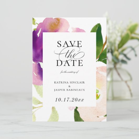 Regal Floral Blooms Save the Date Aankondiging (Staand voorkant)