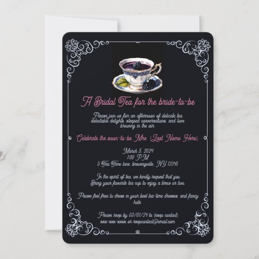 Regal Floral Elegance: Bruids Tea Party Uitnodigin Kaart (Voorkant)