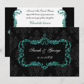 " regal floural black and aqua damask nodigt uit kaart (Voorkant / Achterkant)