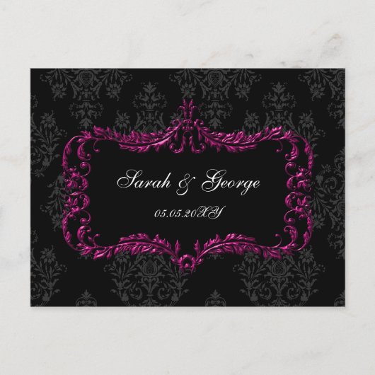 Regal Flourish Black en Pink Damask RSVP Uitnodiging Briefkaart (Voorkant)