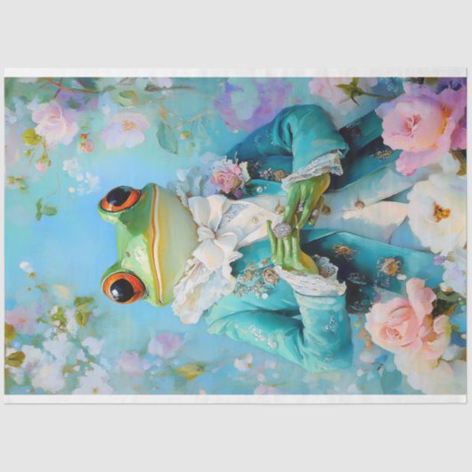 Regal Frog Bloemen Blauw Kleding Trouwdecoupage Tissuepapier (Voorkant)