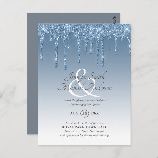 Regal GLITTER Dripping ENGAGEMENT Party Ampersand Briefkaart (Voorkant / Achterkant)