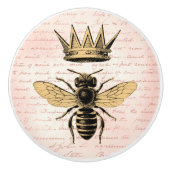 Regal Gold Crown Queen Bee Pink, Frans handschrift Keramische Knop (Voorkant)