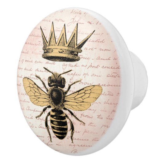 Regal Gold Crown Queen Bee Pink, Frans handschrift Keramische Knop (Rechts)