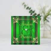 Regal Gold Filigree Green Stripe Invitation Kaart (Staand voorkant)
