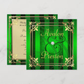 Regal Gold Filigree Green Stripe Invitation Kaart (Voorkant / Achterkant)