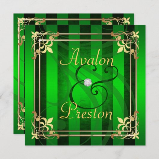 Regal Gold Filigree Green Stripe Invitation Kaart (Voorkant / Achterkant)