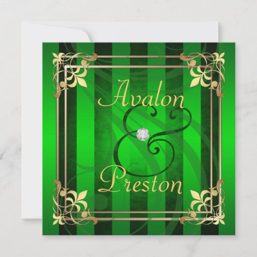 Regal Gold Filigree Green Stripe Invitation Kaart (Voorkant)