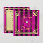 Regal Gold Filigree Pink Stripe Uitnodiging (Voorkant / Achterkant)