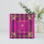 Regal Gold Filigree Pink Stripe Uitnodiging (Staand voorkant)