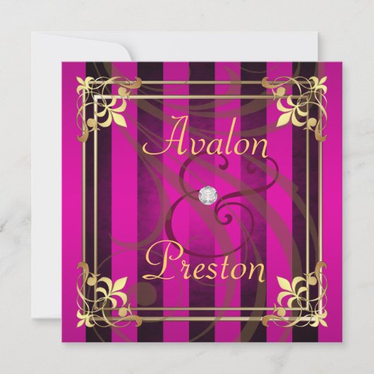 Regal Gold Filigree Pink Stripe Uitnodiging (Voorkant)