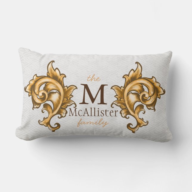 Regal Gold Leaf Laurels Familienaam Kussen (Voorkant)