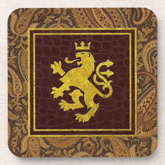 Regal Gold Lion Paisley en lederen patronen Bier Onderzetter (Voorkant)