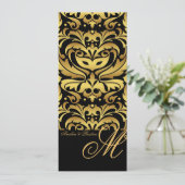 Regal Gold Monogram Damask Wedding Menu (Staand voorkant)