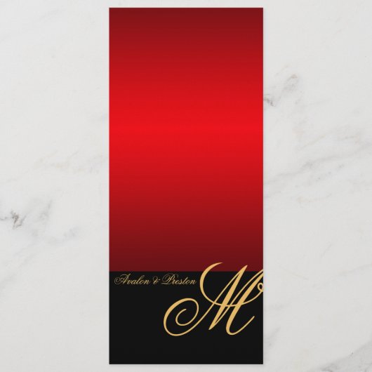 Regal Gold Monogram Red Modern Wedding Menu (Voorkant)