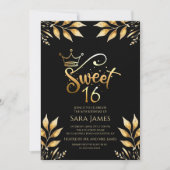 Regal Gold & Obsidian Sweet 16 Birthday Invitation Kaart (Voorkant)