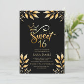 Regal Gold & Obsidian Sweet 16 Birthday Invitation Kaart (Staand voorkant)