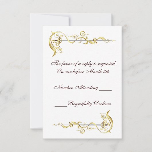 Regal Gold Scroll Ribbon Sword RSVP Uitnodiging (Achterkant)