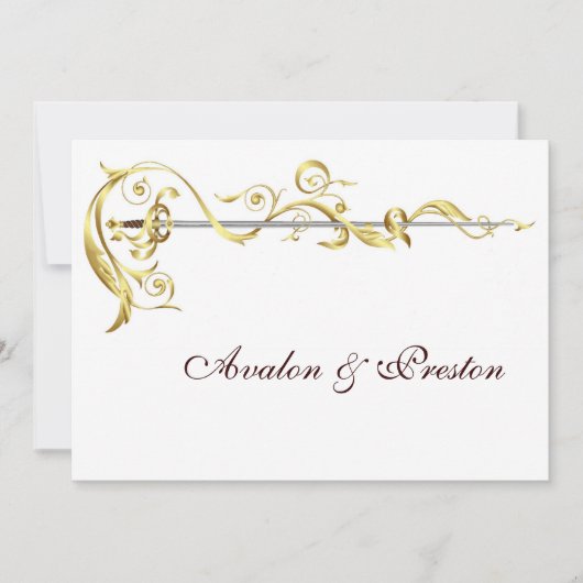 Regal Gold Scroll Ribbon Sword Wedding Invitation Kaart (Voorkant)