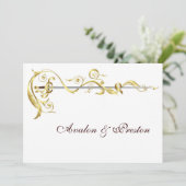 Regal Gold Scroll Ribbon Sword Wedding Invitation Kaart (Staand voorkant)