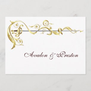 Regal Gold Scroll Ribbon Sword Wedding Invitation Kaart