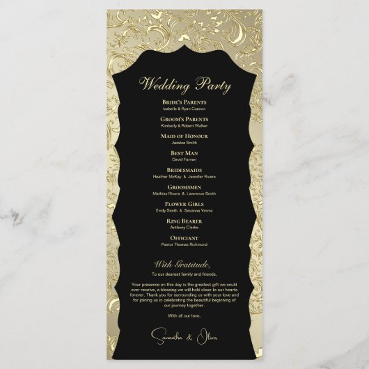 Regal Golden Damask Wedding Program Programmakaart (Achterkant)