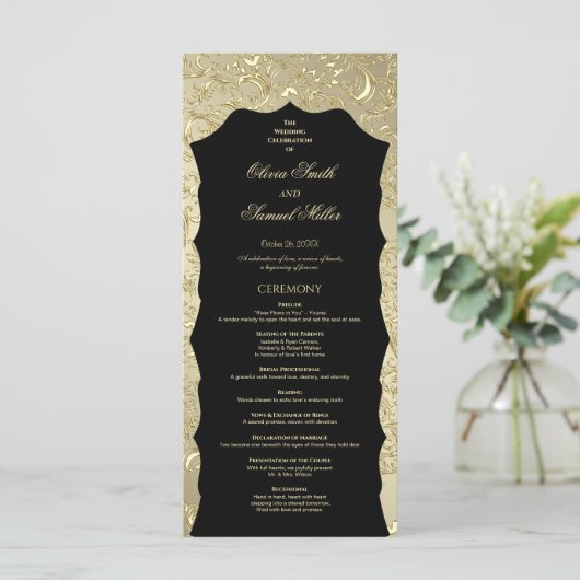 Regal Golden Damask Wedding Program Programmakaart (Staand voorkant)
