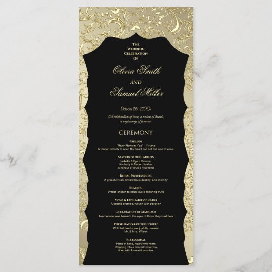 Regal Golden Damask Wedding Program Programmakaart (Voorkant)