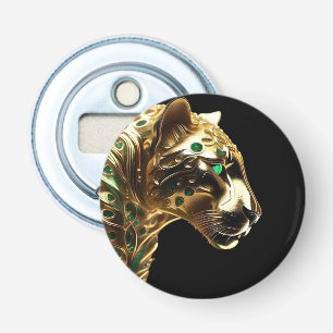 Regal Grace: De gouden jaguar versierd met smaragd Button Flesopener