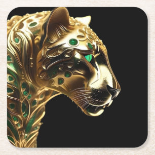 Regal Grace: De gouden jaguar versierd met smaragd Kartonnen Onderzetters