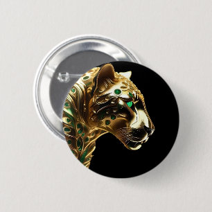 Regal Grace: De gouden jaguar versierd met smaragd Ronde Button 5,7 Cm