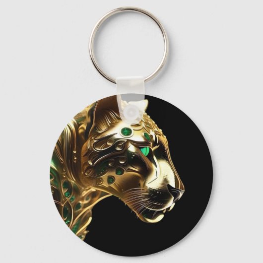 Regal Grace: De gouden jaguar versierd met smaragd Sleutelhanger (Voorkant)