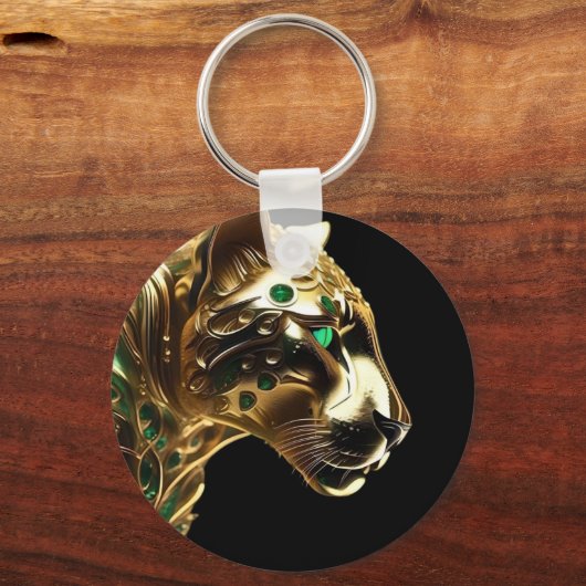 Regal Grace: De gouden jaguar versierd met smaragd Sleutelhanger (Voorkant)