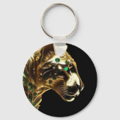 Regal Grace: De gouden jaguar versierd met smaragd Sleutelhanger (Achterkant)