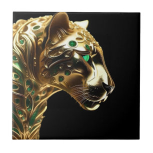 Regal Grace: De gouden jaguar versierd met smaragd Tegeltje