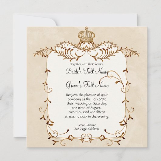 Regal Grets, Swirls & Damask - Uitnodiging voor br (Voorkant)