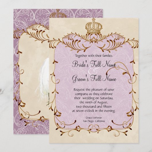 Regal Grets, Swirls & Damask - Uitnodiging voor br (Voorkant / Achterkant)