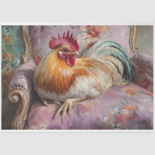 Regal Haan op  Bloemen Fauteuil Decoupage Tissuepapier (Voorkant)