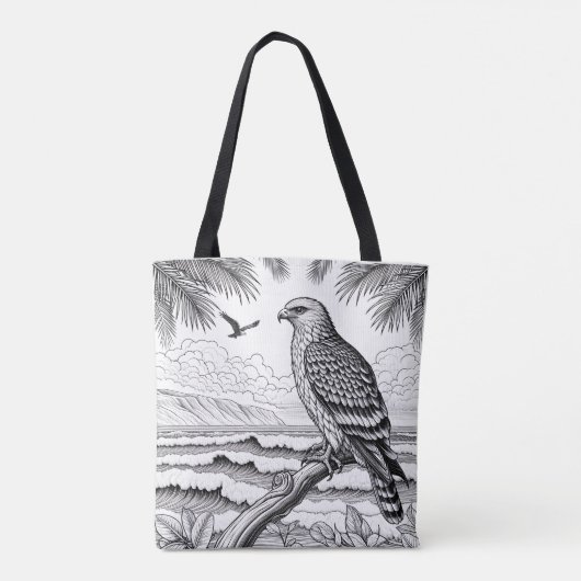 Regal Hawk over kustwateren kleuren Tote Bag (Achterkant)