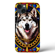 Regal Husky Portret met gouden ketting