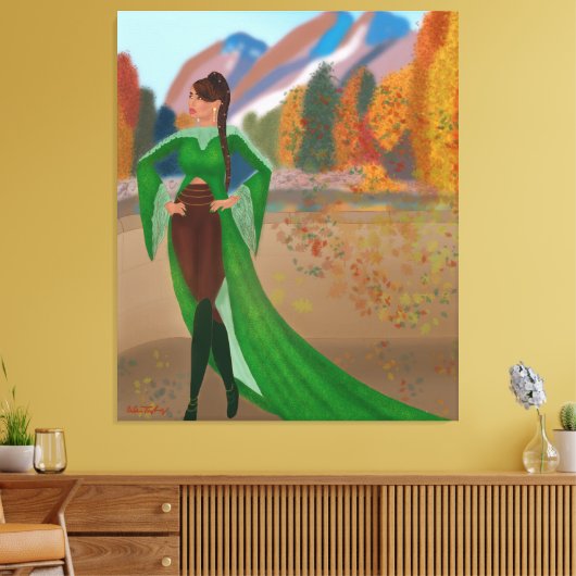 Regal in het najaar | Mooie zwarte vrouw Canvas Afdruk (Insitu (Woonkamer))