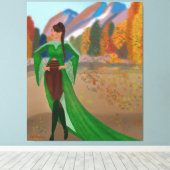 Regal in het najaar | Mooie zwarte vrouw Canvas Afdruk (Insitu (Houten vloer))