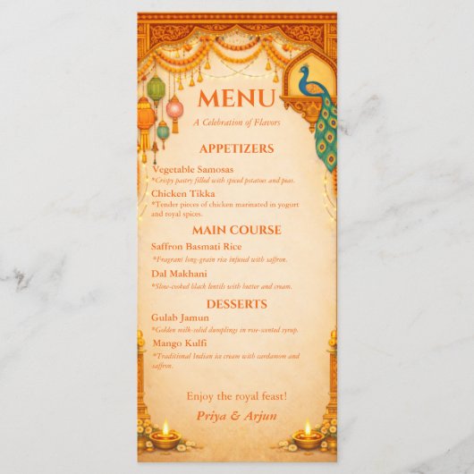 Regal Indian Wedding Menu Card | Gold & Saffron (Voorkant)