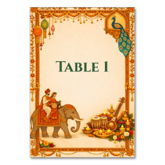 Regal Indian Wedding Table Number Card | Gold Kaart