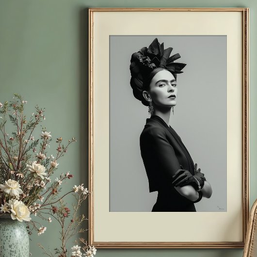 Regal Kahlo Monochrome Portret Poster