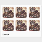 Regal Kimono Princess Cat Vierkante Sticker (Vel)