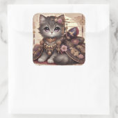 Regal Kimono Princess Cat Vierkante Sticker (Tas)